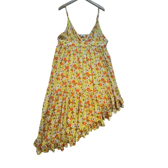 Arizona Jean Co. Womens Floral Midi Maxi Sundress XXL Yellow Asymmetrical Summer - Picture 2 of 16